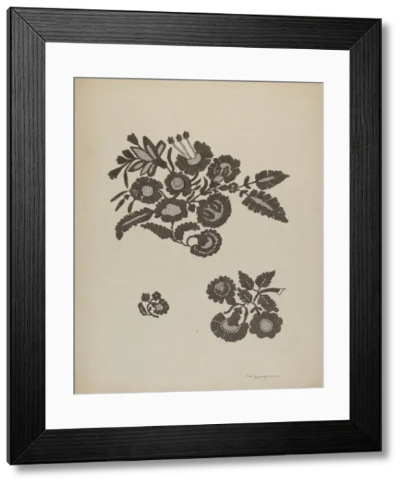 Framed Print : Embroidered Flower Motif, 1941. Creator: Carl Buergerniss Framed Print : Embroidered Flower Motif, 1941. Creator: Carl Buergerniss