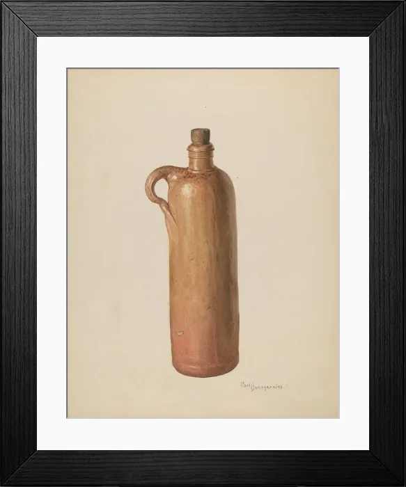 Framed Print : Stone Bottle, c. 1940. Creator: Carl Buergerniss Framed Print : Stone Bottle, c. 1940. Creator: Carl Buergerniss