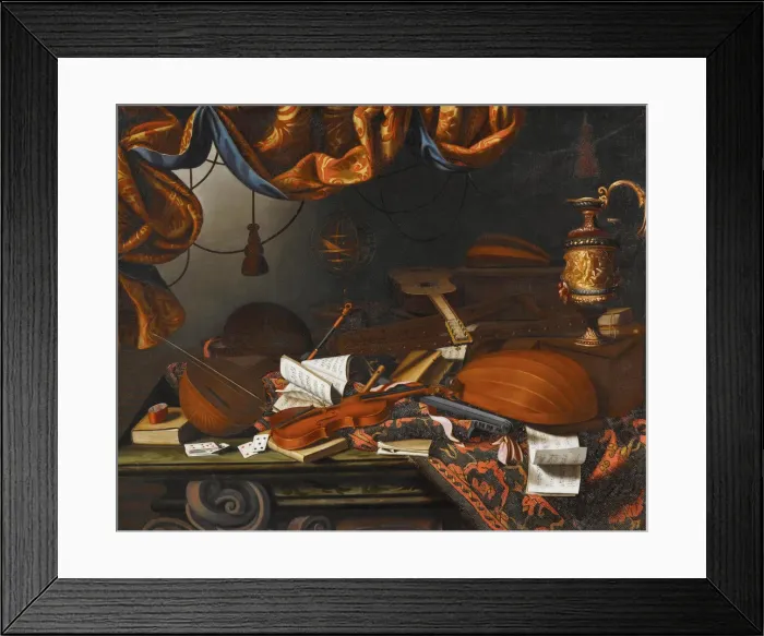 Framed Print : Musical instruments. Creator: Bettera, Bartolomeo (1639-c. 1688) Framed Print : Musical instruments. Creator: Bettera, Bartolomeo (1639-c. 1688)