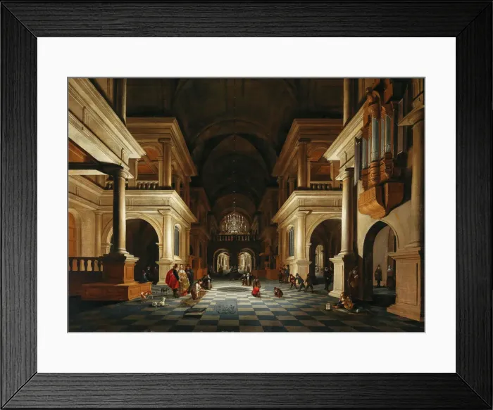 Framed Print : The interior of a church with elegant figures, 1632. Creator: De Lorme Framed Print : The interior of a church with elegant figures, 1632. Creator: De Lorme