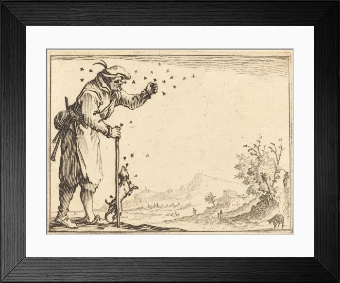 Framed Print : Peasant Attacked by Bees, c. 1617. Creator: Jacques Callot Framed Print : Peasant Attacked by Bees, c. 1617. Creator: Jacques Callot