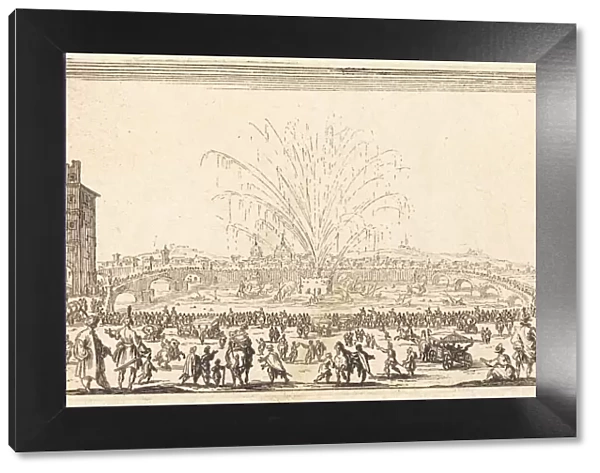 Fireworks on the Arno, Florence, c. 1622. Creator: Jacques Callot