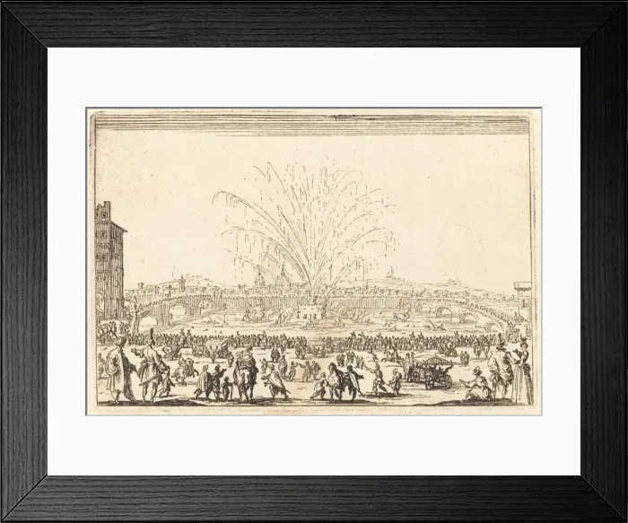 Framed Print : Fireworks on the Arno, Florence, c. 1622. Creator: Jacques Callot Framed Print : Fireworks on the Arno, Florence, c. 1622. Creator: Jacques Callot