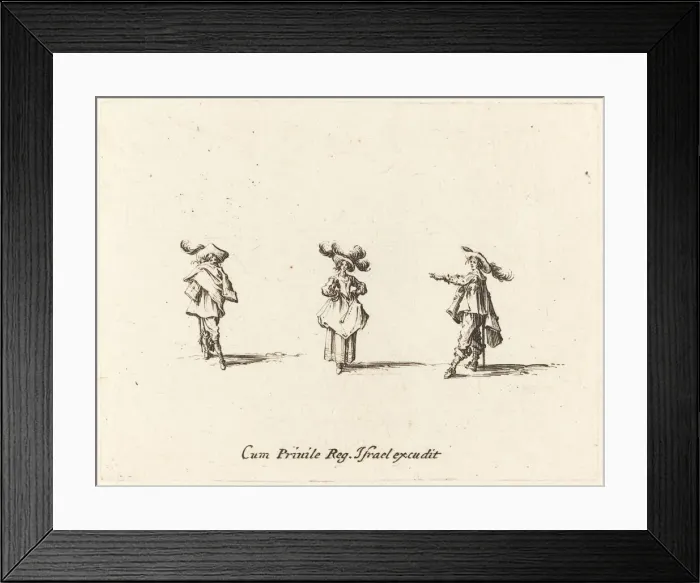 Framed Print : Lady with Large Plumes, and Two Gentlemen, probably 1634. Creator: Jacques Callot Framed Print : Lady with Large Plumes, and Two Gentlemen, probably 1634. Creator: Jacques Callot