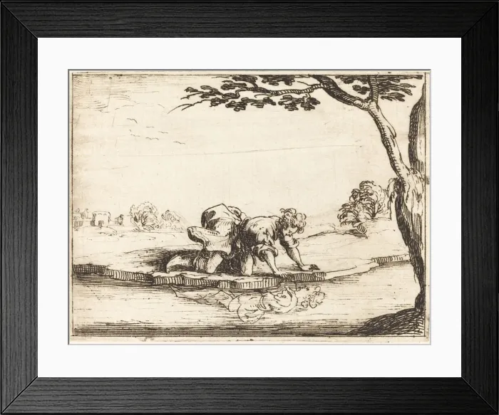 Framed Print : Narcissus Looking in the Water, 1628. Creator: Jacques Callot Framed Print : Narcissus Looking in the Water, 1628. Creator: Jacques Callot
