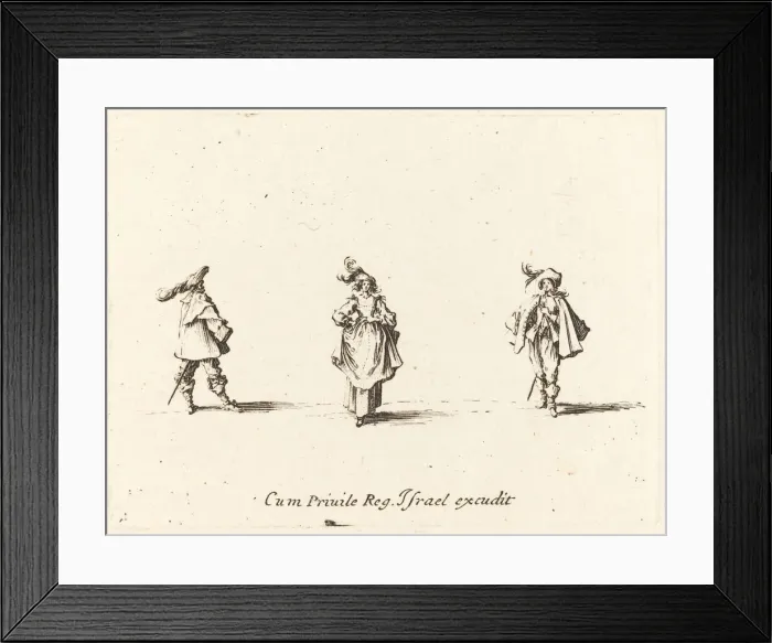 Framed Print : Lady with Plumes, and Two Gentlemen, probably 1634. Creator: Jacques Callot Framed Print : Lady with Plumes, and Two Gentlemen, probably 1634. Creator: Jacques Callot