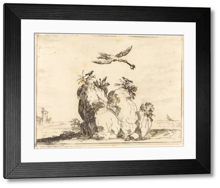 Framed Print : Crane Flying, 1628. Creator: Jacques Callot Framed Print : Crane Flying, 1628. Creator: Jacques Callot