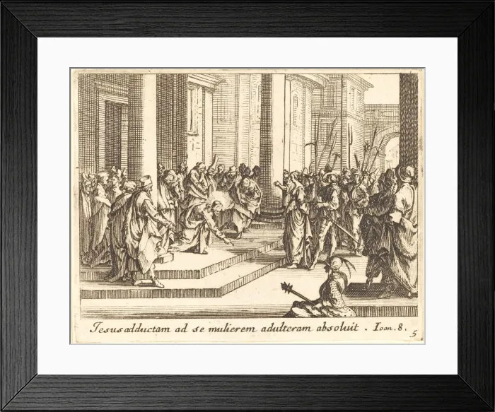 Framed Print : Christ and the Woman Taken in Adultery, 1635. Creator: Jacques Callot Framed Print : Christ and the Woman Taken in Adultery, 1635. Creator: Jacques Callot
