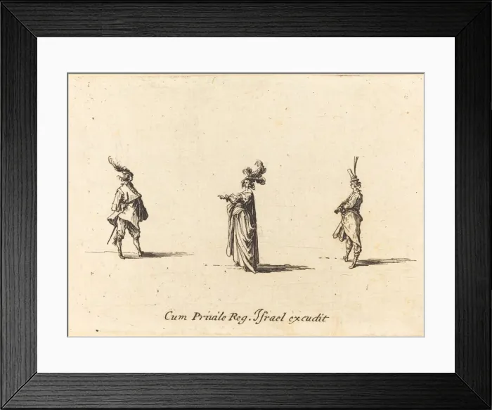 Framed Print : Lady with Plumed Hat, and Two Gentlemen, probably 1634. Creator: Jacques Callot Framed Print : Lady with Plumed Hat, and Two Gentlemen, probably 1634. Creator: Jacques Callot