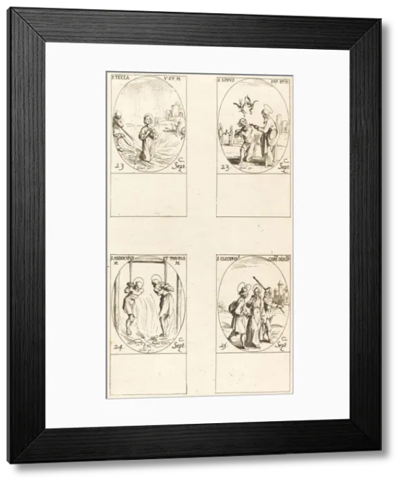 Framed Print : St. Thecla; St. Linus; Sts. Andochius and Thyrsus; St. Cleophas. Creator: Jacques Callot Framed Print : St. Thecla; St. Linus; Sts. Andochius and Thyrsus; St. Cleophas. Creator: Jacques Callot
