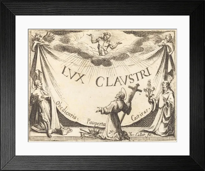 Framed Print : Frontispiece for The Light of the Cloister, 1628. Creator: Jacques Callot Framed Print : Frontispiece for The Light of the Cloister, 1628. Creator: Jacques Callot