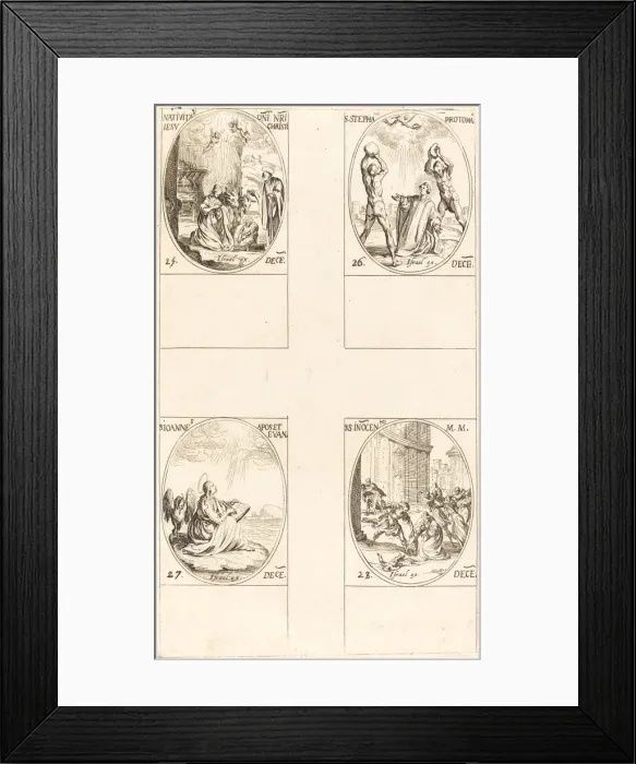 Framed Print : The Nativity; St. Stephen; St. John; Holy Innocents. Creator: Jacques Callot Framed Print : The Nativity; St. Stephen; St. John; Holy Innocents. Creator: Jacques Callot
