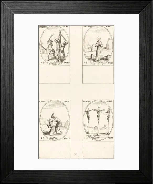 Framed Print : St. Fidelis; St. Agapetus; St. Dula; St. Latro Dimas. Creator: Jacques Callot Framed Print : St. Fidelis; St. Agapetus; St. Dula; St. Latro Dimas. Creator: Jacques Callot