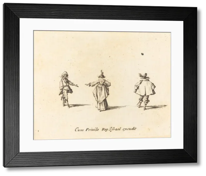 Framed Print : Lady with Outstretched Arm, Seen from Behind, and Two Gentlemen, probably 1634