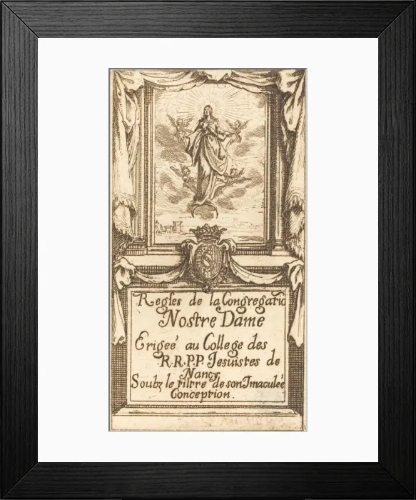 Framed Print : Frontispiece for The Rules of the Order of Our Lady. Creator: Jacques Callot Framed Print : Frontispiece for The Rules of the Order of Our Lady. Creator: Jacques Callot