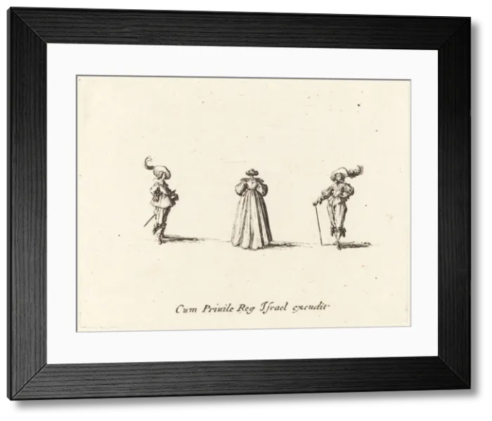 Framed Print : Lady Seen from Behind, and Two Gentlemen, probably 1634. Creator: Jacques Callot Framed Print : Lady Seen from Behind, and Two Gentlemen, probably 1634. Creator: Jacques Callot