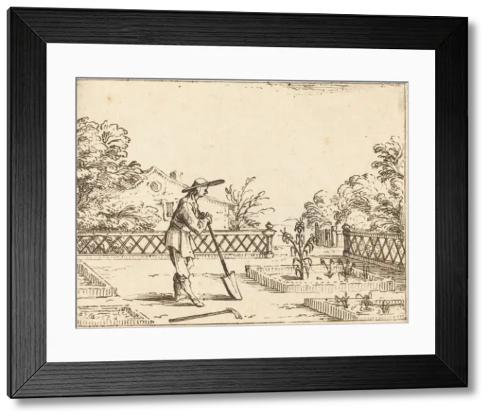 Framed Print : The Gardener, 1628. Creator: Jacques Callot Framed Print : The Gardener, 1628. Creator: Jacques Callot