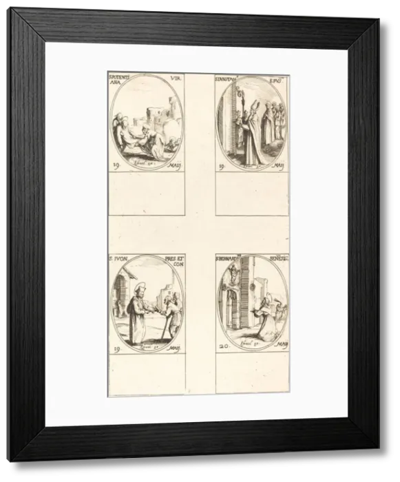 Framed Print : St. Potentiana; St. Dunstan; St. Yvo; St. Bernardinus of Siena. Creator: Jacques Callot Framed Print : St. Potentiana; St. Dunstan; St. Yvo; St. Bernardinus of Siena. Creator: Jacques Callot