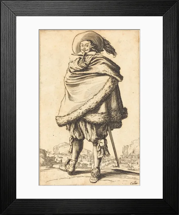 Framed Print : Noble Man Strapped in a Mantle Trimmed with Fur, c. 1620 / 1623. Creator: Jacques Callot Framed Print : Noble Man Strapped in a Mantle Trimmed with Fur, c. 1620 / 1623. Creator: Jacques Callot