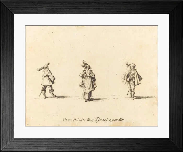 Framed Print : Lady with Plumes, and Two Gentlemen, probably 1634. Creator: Jacques Callot Framed Print : Lady with Plumes, and Two Gentlemen, probably 1634. Creator: Jacques Callot