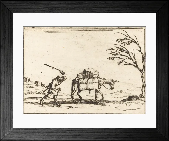 Framed Print : Peasant Whipping his Donkey, 1628. Creator: Jacques Callot