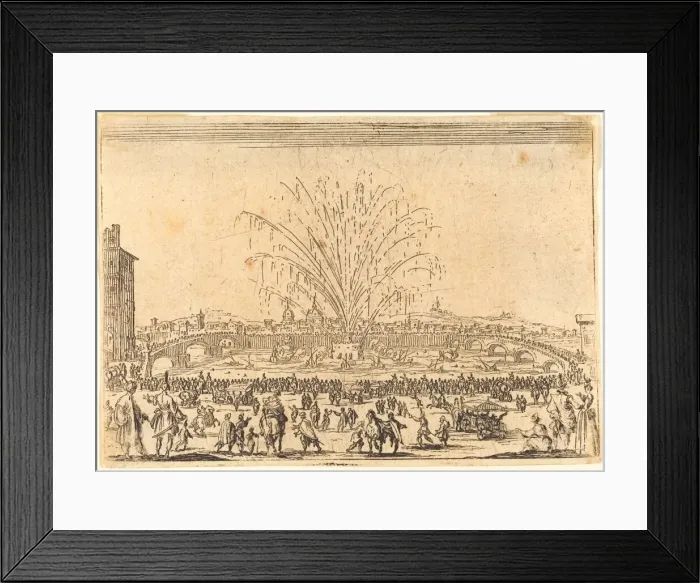 Framed Print : Fireworks on the Arno, Florence, c. 1622. Creator: Jacques Callot Framed Print : Fireworks on the Arno, Florence, c. 1622. Creator: Jacques Callot