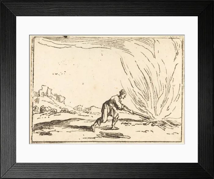 Framed Print : Man Attending a Fire. Creator: Jacques Callot Framed Print : Man Attending a Fire. Creator: Jacques Callot
