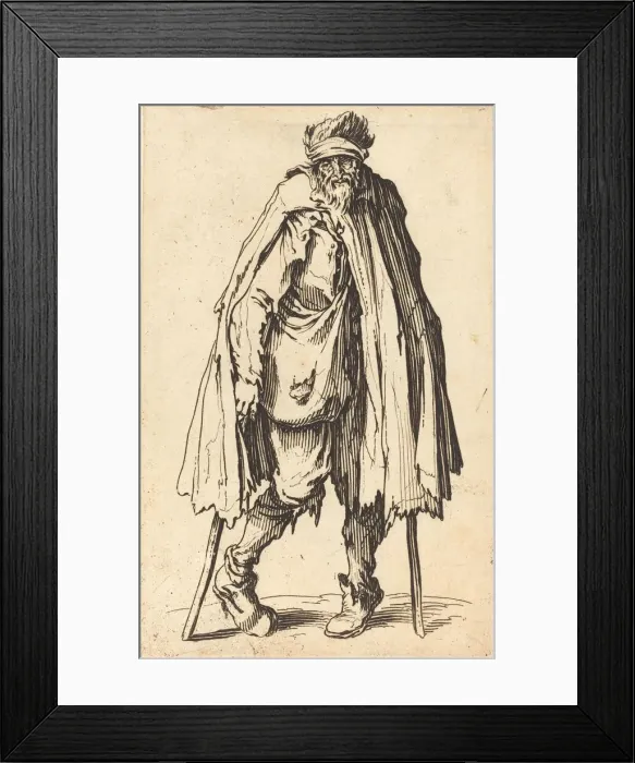 Framed Print : Beggar with Crutches and Sack, c. 1622. Creator: Jacques Callot Framed Print : Beggar with Crutches and Sack, c. 1622. Creator: Jacques Callot