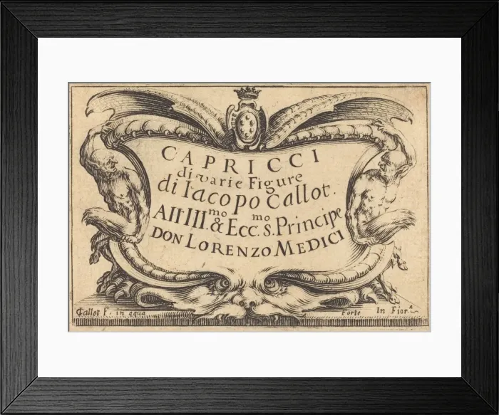 Framed Print : Title Page for The Capricci, c. 1617. Creator: Jacques Callot Framed Print : Title Page for The Capricci, c. 1617. Creator: Jacques Callot