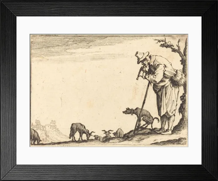 Framed Print : Shepherd Playing Flute, c. 1617. Creator: Jacques Callot Framed Print : Shepherd Playing Flute, c. 1617. Creator: Jacques Callot
