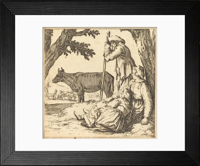 Framed Print : Peasant Couple with Cow, c. 1621. Creator: Jacques Callot Framed Print : Peasant Couple with Cow, c. 1621. Creator: Jacques Callot