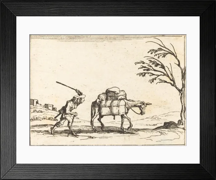 Framed Print : Peasant Whipping his Donkey, 1628. Creator: Jacques Callot Framed Print : Peasant Whipping his Donkey, 1628. Creator: Jacques Callot
