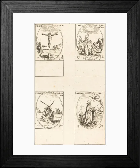 Framed Print : St. Eulalia; St. Fusca and Maura; St. Valentine; St. Anthony. Creator: Jacques Callot Framed Print : St. Eulalia; St. Fusca and Maura; St. Valentine; St. Anthony. Creator: Jacques Callot