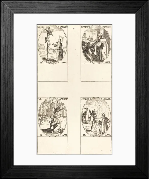 Framed Print : St. Maria Doloru; St. Stephen, Abbot; St. Apoloni; St. Timon. Creator: Jacques Callot Framed Print : St. Maria Doloru; St. Stephen, Abbot; St. Apoloni; St. Timon. Creator: Jacques Callot