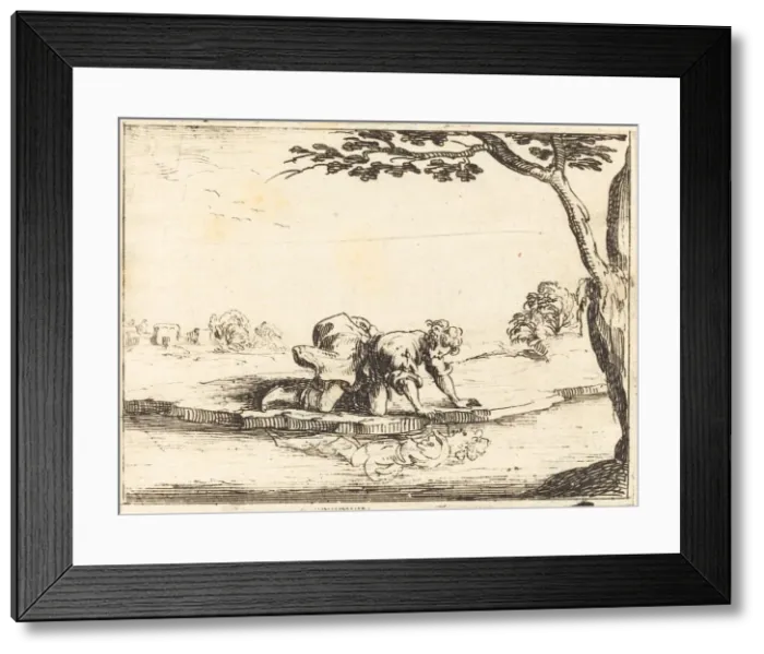 Framed Print : Narcissus Looking in the Water, 1628. Creator: Jacques Callot Framed Print : Narcissus Looking in the Water, 1628. Creator: Jacques Callot