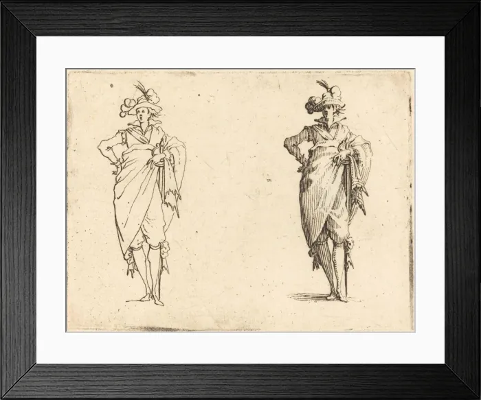Framed Print : Gentleman Viewed from the Front with Hand on Hip, c. 1617. Creator: Jacques Callot