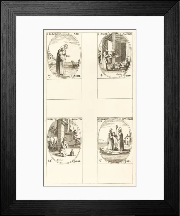 Framed Print : St. Maurus; St. John Calybite; St. Marcellus; St. Honoratus. Creator: Jacques Callot Framed Print : St. Maurus; St. John Calybite; St. Marcellus; St. Honoratus. Creator: Jacques Callot