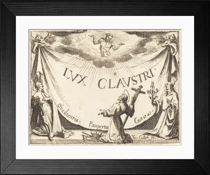 Framed Print : Frontispiece for The Light of the Cloister, 1628. Creator: Jacques Callot Framed Print : Frontispiece for The Light of the Cloister, 1628. Creator: Jacques Callot