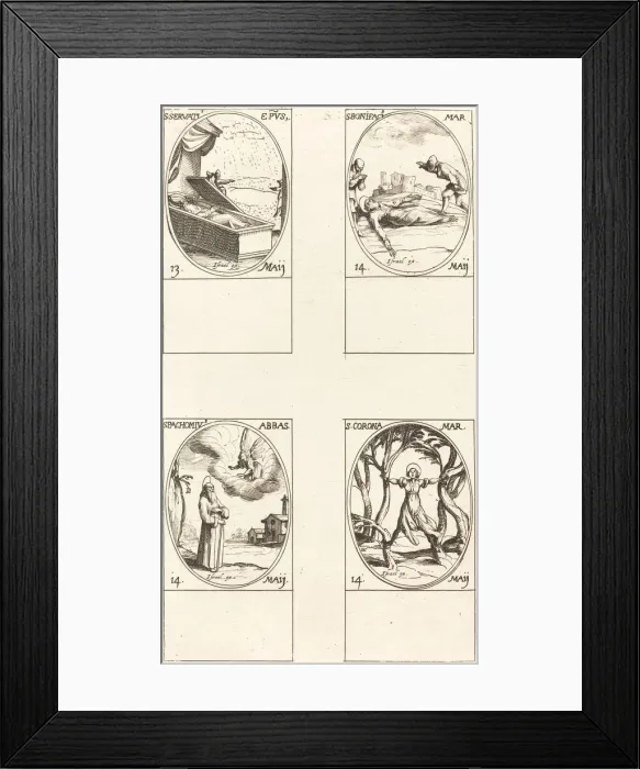 Framed Print : St. Servatius; St. Boniface; St. Pachomius; St. Corona. Creator: Jacques Callot Framed Print : St. Servatius; St. Boniface; St. Pachomius; St. Corona. Creator: Jacques Callot
