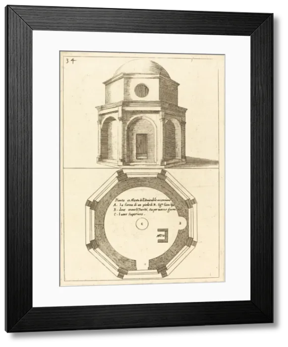 Framed Print : Plan and Elevation of the Church of the Ascension, 1619. Creator: Jacques Callot Framed Print : Plan and Elevation of the Church of the Ascension, 1619. Creator: Jacques Callot