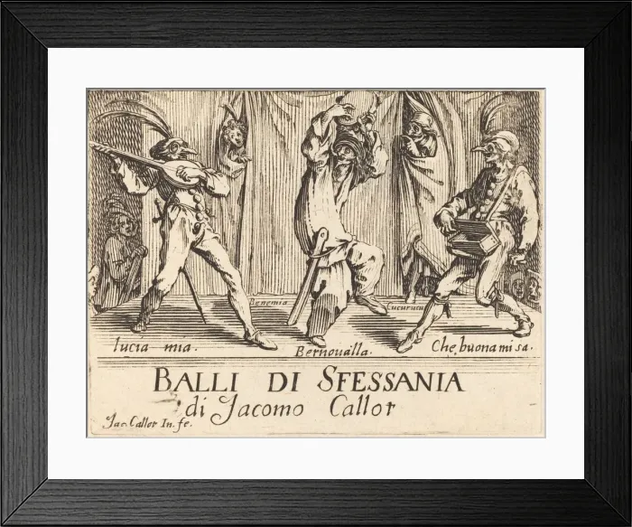 Framed Print : Frontispiece for Balli di Sfessania, c. 1622. Creator: Jacques Callot Framed Print : Frontispiece for Balli di Sfessania, c. 1622. Creator: Jacques Callot