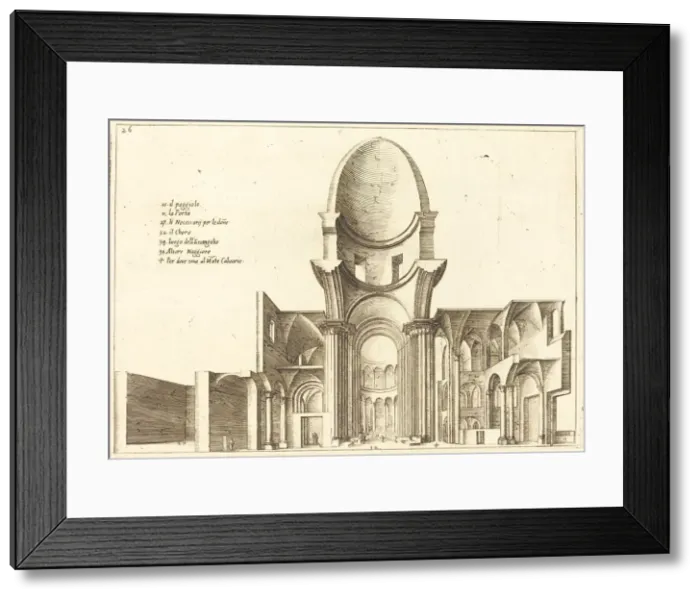 Framed Print : Cross-Section of a Church, 1619. Creator: Jacques Callot Framed Print : Cross-Section of a Church, 1619. Creator: Jacques Callot