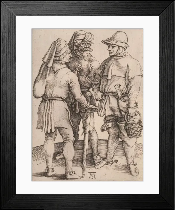 Framed Print : Three Peasants in Conversation, 1497-1498. Creator: Albrecht Durer Framed Print : Three Peasants in Conversation, 1497-1498. Creator: Albrecht Durer