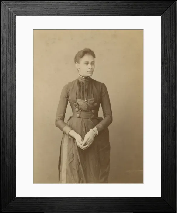 Framed Print : Cabinet card of a woman, 1885-1892. Creator: William J. Kuebler Framed Print : Cabinet card of a woman, 1885-1892. Creator: William J. Kuebler
