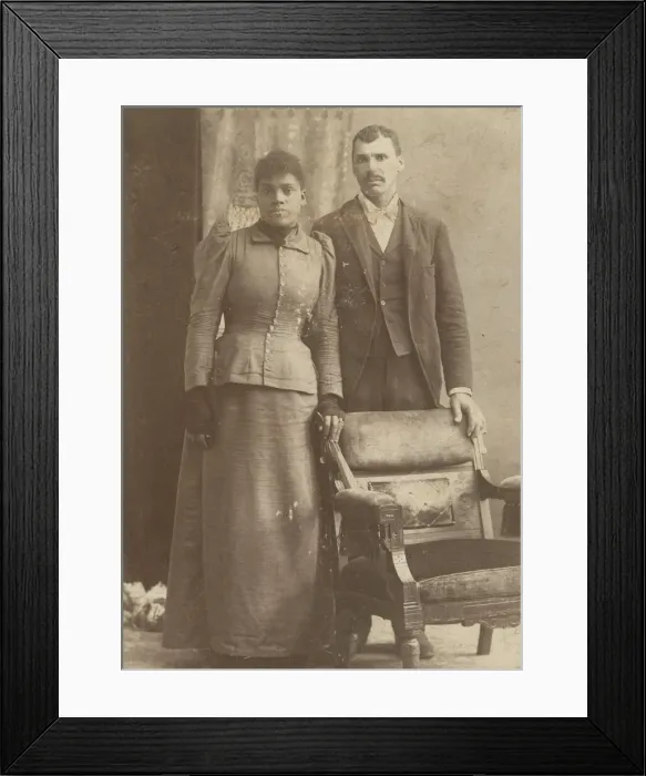 Framed Print : Photograph of an African-American couple standing behind a chair, ca. 1890 Framed Print : Photograph of an African-American couple standing behind a chair, ca. 1890