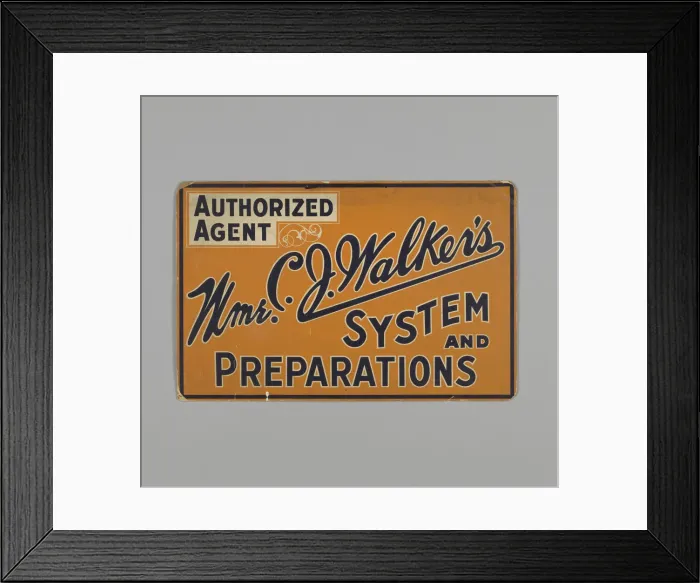 Framed Print : Sign for authorized agent of Mme. C. J. Walker s, ca. 1930. Creator: Unknown Framed Print : Sign for authorized agent of Mme. C. J. Walker s, ca. 1930. Creator: Unknown