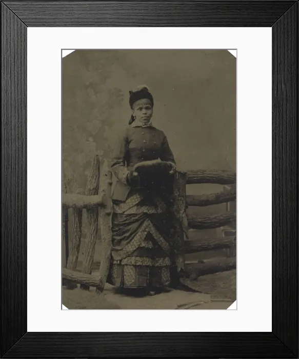 Framed Print : Tintype of woman in jacket and dress with hat and muff, 1880s. Creator: Unknown Framed Print : Tintype of woman in jacket and dress with hat and muff, 1880s. Creator: Unknown