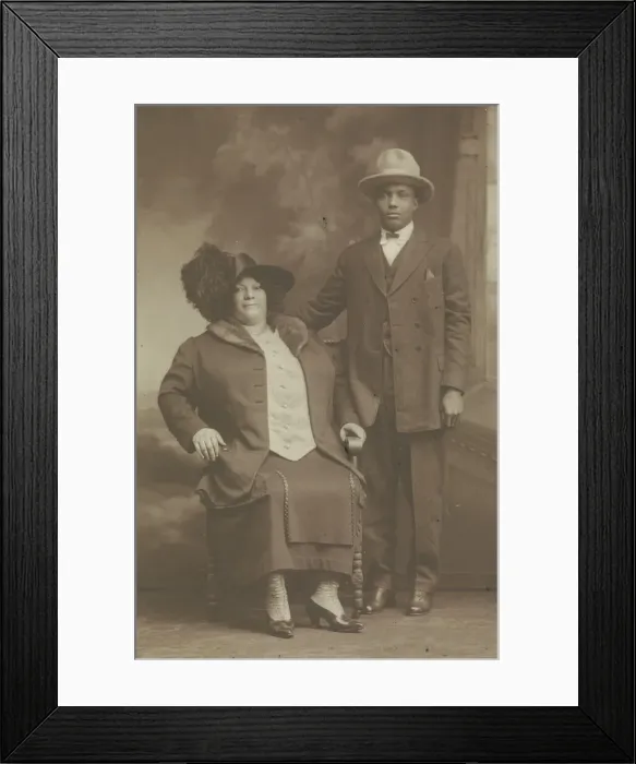 Framed Print : Photographic print of a woman sitting and a man standing, ca. 1850-1895. Creator: Unknown Framed Print : Photographic print of a woman sitting and a man standing, ca. 1850-1895. Creator: Unknown
