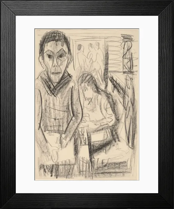 Framed Print : Self-Portrait in the Studio, 1923. Creator: Ernst Kirchner Framed Print : Self-Portrait in the Studio, 1923. Creator: Ernst Kirchner