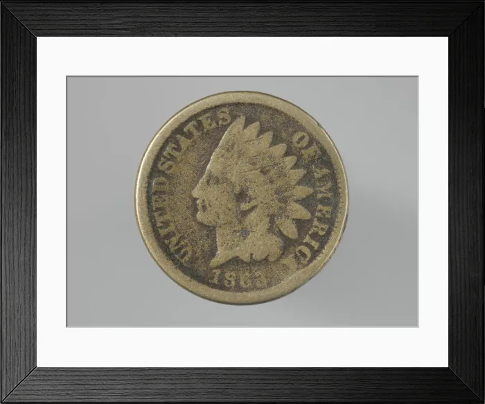 Framed Print : Indian Head penny owned by the Dennis family, 1863. Creator: Unknown Framed Print : Indian Head penny owned by the Dennis family, 1863. Creator: Unknown